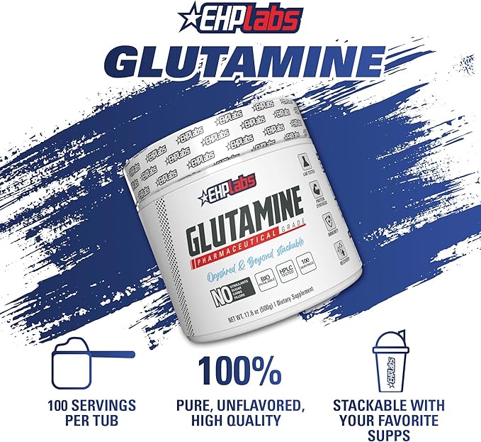 EHP Labs L Glutamine Powder Amino Acids - L-Glutamine, Workout Recovery, Immune Health & Gut Health Support (500g) - 100 Servings