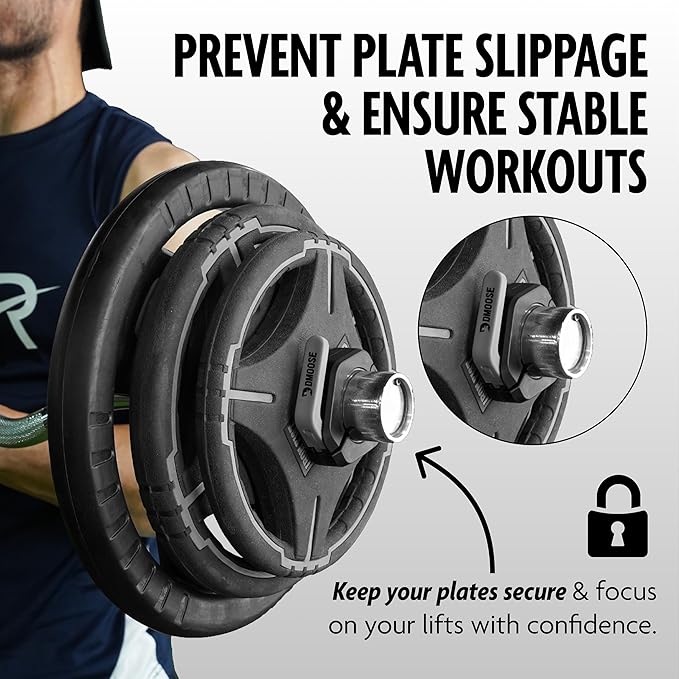 DMoose Fitness Barbell Clips 2" (Pair) - Quick Release Olympic Barbell Clamps & Collars with Anti Slip TPR Lining for Secure Weightlifting & Powerlifting - Weight Clips for Bars at Home or Gym