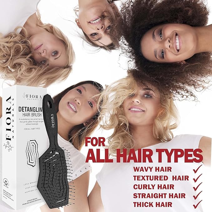 Fiora Naturals Hair Detangling Brush -100% Bio-Friendly Hair Detangler Brush w/Ultra-soft Bristles- Glide Through Tangles with Ease - For Curly, Fine, Women, Men, Kids, Toddlers, Wet and Dry Hair