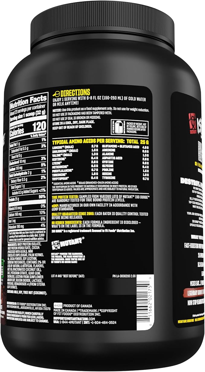 Mutant ISO Surge Whey Protein Isolate Powder Acts Fast to Help Recover, Build Muscle, Bulk and Strength, 1.6 lb (Triple Chocolate)