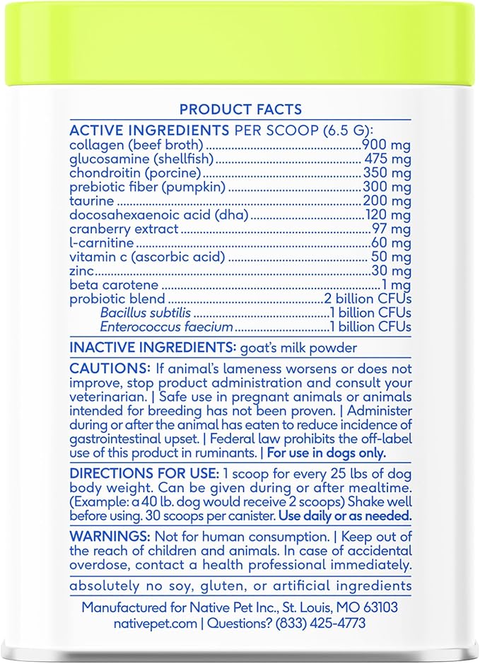 Dog Vitamins and Supplements - 11 in 1 Multivitamin for Dogs with 21 Dog Supplements & Vitamins – Nutritious Dog Food Toppers - Dog Multivitamin Powder - Native Pet The Daily - 30 Scoops