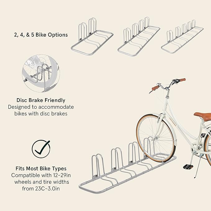 Retrospec Stash Rack 2, 4 & 5 Bike Floor Stand Bicycle Storage Organizer for Mountain Bike, Road Bike, Weather Resistant Fine Powder Steel Coating Fits Wheels up to 3"