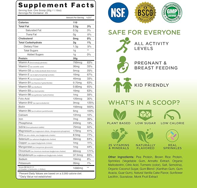 TRU Plant Based Protein Powder, BCAA, EAA, 20g Vegan Protein, 100 Calories, 27 Vitamins, No Artificial Flavors 25 Servings (Birthday Cake)