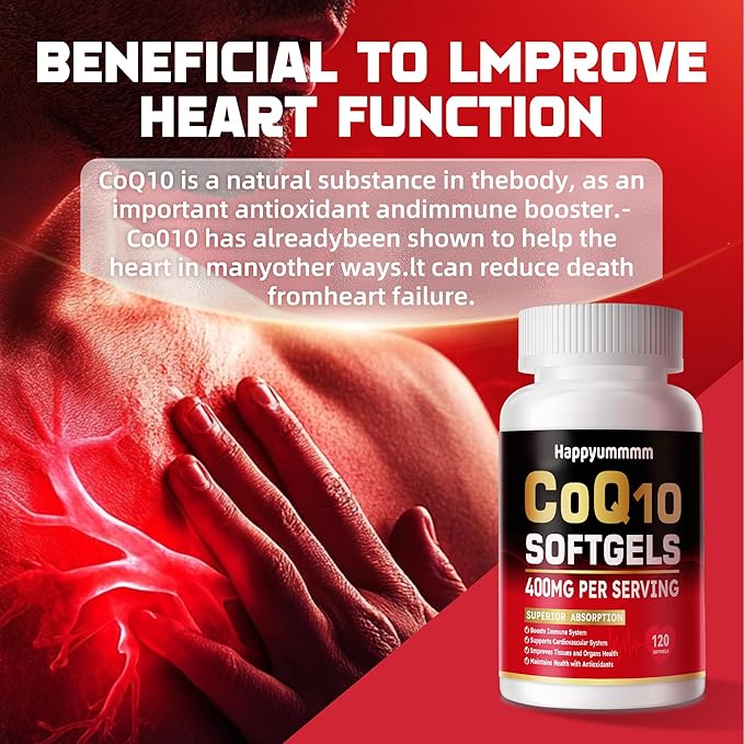 CoQ10-400mg-Softgels with PQQ, BioPerine & Omega-3, Coenzyme Q10(Ubiquinone) Supplement for High-Absorption, Powerful-Antioxidant, Support Heart & Energy-Production, 120 Servings.
