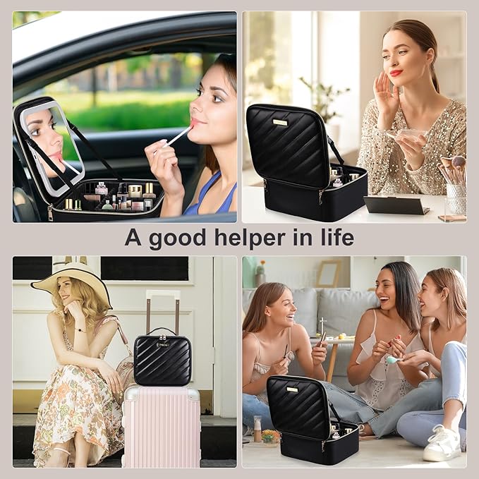 Travel Makeup Bag with Led Mirror, Portable Makeup Train Case Led Makeup Organizer Ideal Gifts for Mother Women Girls