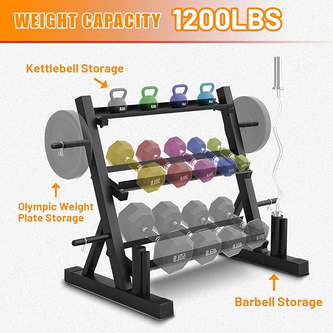 PROOFGOLD 1200LBS Dumbbell Rack- Adjustable 3 Tier Weight Rack for Home Gym Suitable for Storage of Dumbbell, Weight Plates,Kettlebell Barbell Plate, Barbell Bar(Rack Only)