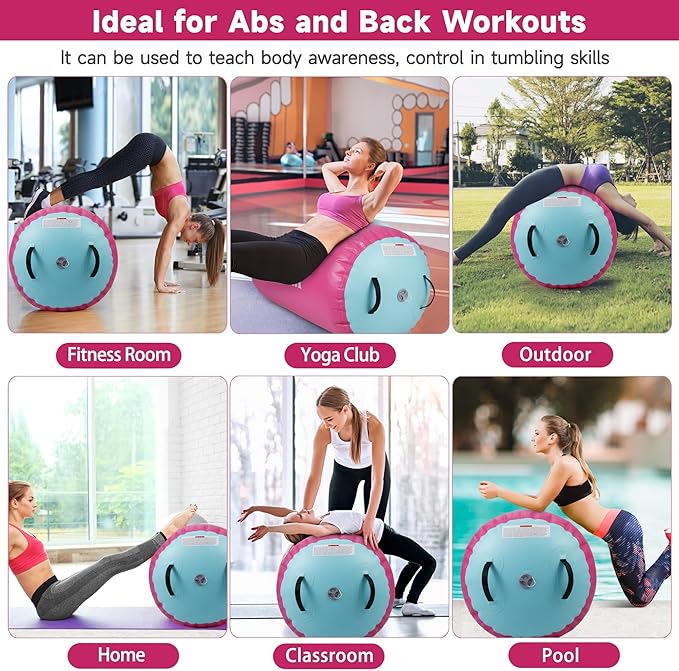 Air Barrel - Air Roller Gymnastics Barrel for Back Handspring Trainer, Air Track Tumble Mat with Pump for Gym Training/Yoga Balance Exercise/Cheerleading/Home and Outdoor Use