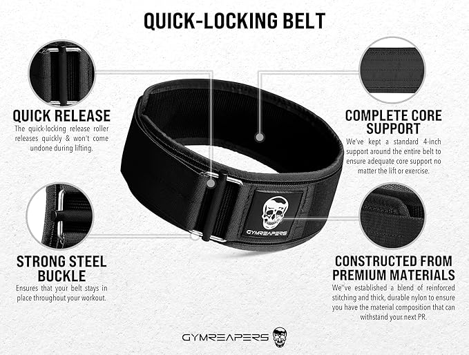 Gymreapers Quick Locking Weightlifting Belt for Bodybuilding 4 Inch