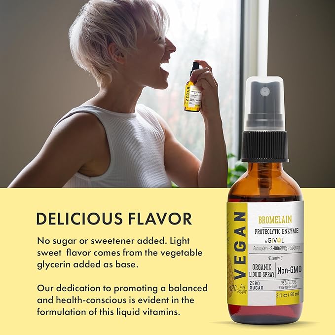 Organic Raw Bromelain Mist-Liquid Pineapple Extract - Enhanced Potency 500mg, for Kids & Adults - for Digestive Health, Inflammatory Response, and Healing - Non-GMO - 60ml 120 Day Supply