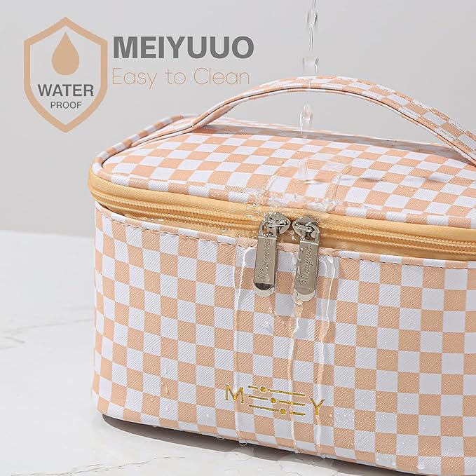 KITENROM Preppy Makeup Bag Travel Cosmetic Bags for Women Girls Multi-color Checkered Plaid Small Pouch Toiletry Bag Organizer Case Waterproof Case (Pink Checkerboard)