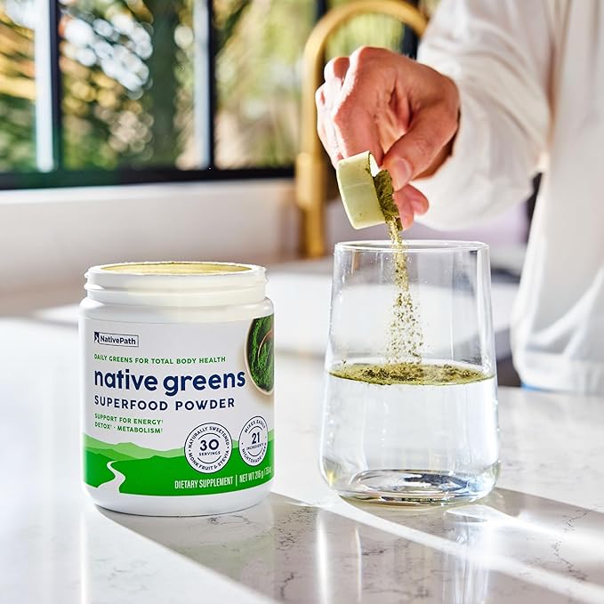 NativePath Native Greens Superfood Powder - Daily Super Greens Powder with Organic Greens and Superfoods to Support Detox, Thyroid, and Gut Health for Energy and Positive Body Changes, 30 Servings