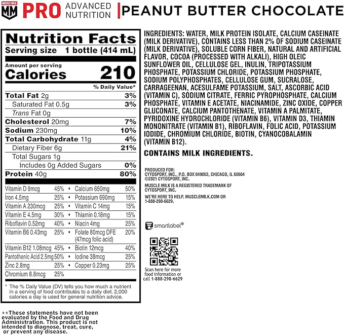 Muscle Milk Pro Series Chocolate Peanut Butter Protein Shake 40g Protein Pack of 12 & Pro Advanced Nutrition Knockout Chocolate Protein Shake 32g Protein Pack of 12
