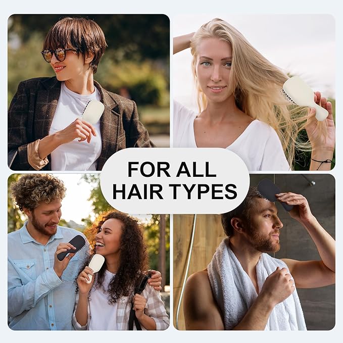 Mini Boar Bristles Hair Bursh, Travel Size Hair Brush for Women Men Kids, Protable Small Hair Brush for Pockets Purses, Mini Detangler Brush for Smooth Add Shine(Black)