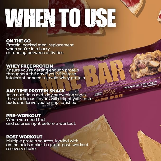 REDCON1 MRE Protein Bar, Crunchy Peanut Butter Cup - Contains MCT Oil + 20g of Whole Food Protein - Easily Digestible, Macro Balanced Low Sugar Meal Replacement Bar (12 Bars)