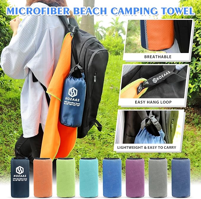 HOEAAS 2 Pack Microfiber Camping Towels