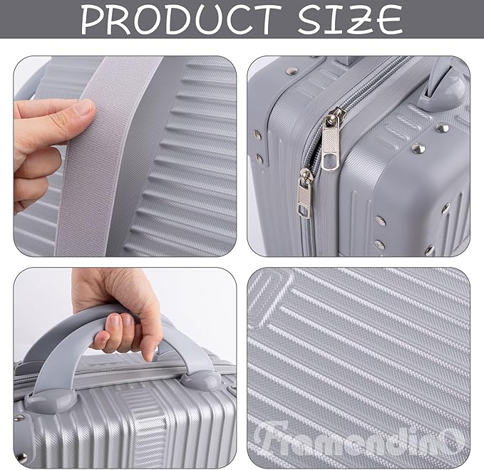 Framendino, Portable Hard Shell Cosmetic Organizer Bag Travel Case Hand Luggage With Elastic Band Silver