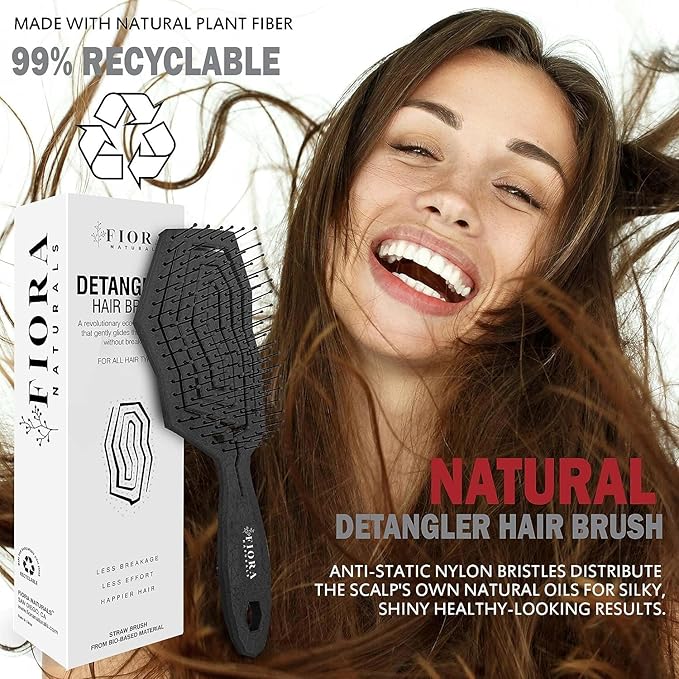 Fiora Naturals Hair Detangling Brush -100% Bio-Friendly Hair Detangler Brush w/Ultra-soft Bristles- Glide Through Tangles with Ease - For Curly, Fine, Women, Men, Kids, Toddlers, Wet and Dry Hair