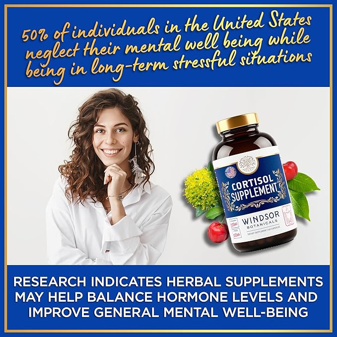 Cortisol Supplement & Cortisol Reducer - Advanced Cortisol Regulation Supplements with Calming Ashwagandha, L-Tyrosine - Mood, Stress, Sleep Support Cortisol Blocker for Women and Men - 60 Capsules