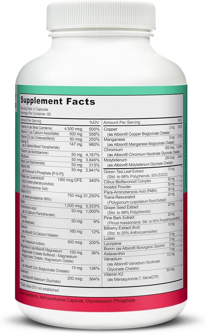LIVELY VITAMIN CO. Multivitamin - 37 Vitamins Minerals and Extracts - Energy - Memory - Immune Function - Heart- Brain - Focus - Mood - Antioxidants - Dairy Gluten Soy Free - 240 Vegetarian Capsules