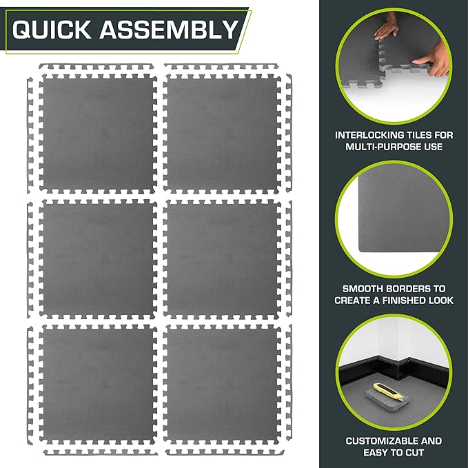 ProsourceFit Extra Thick Puzzle Exercise Mat 1 inch 24 Sq 6 Tiles