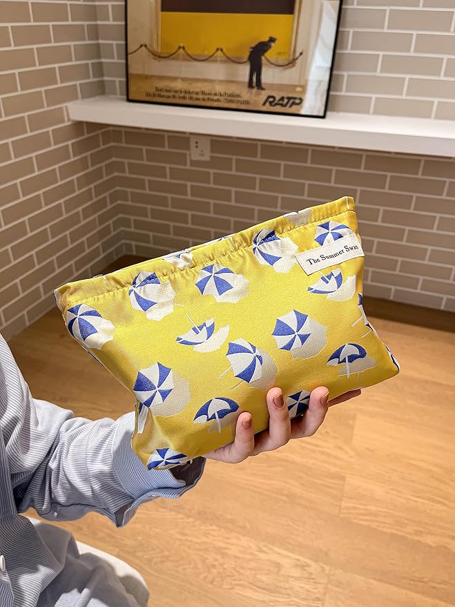 Summer Swan | Large Floral Mid-day Clutch | Period Kit & Hygiene Skincare Bag (Umbrella Yellow)