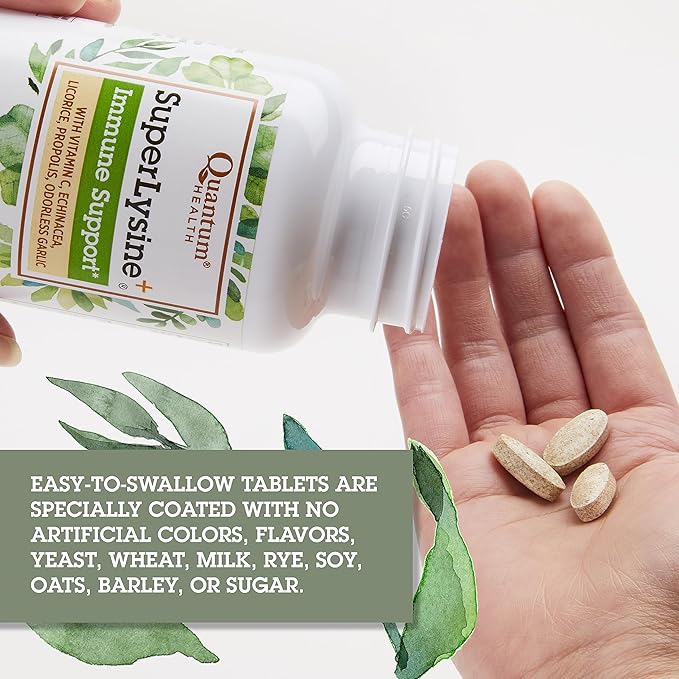 Quantum Health Super Lysine+ / Advanced Formula Lysine+ Immune Support with Vitamin C, Echinacea, Licorice, Propolis, Odorless Garlic (90 Tablets)