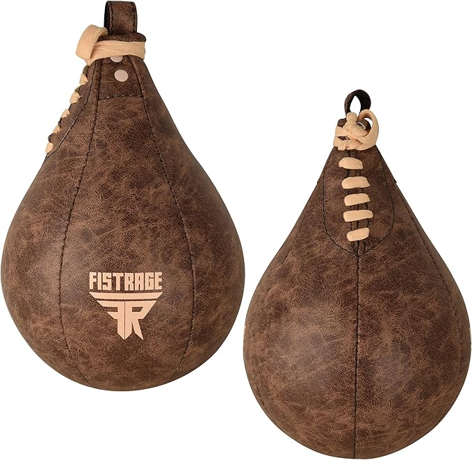 FISTRAGE Speed Bag Boxing Ball Leather MMA Muay Thai Training Punching Dodge Striking Kit with Free Hanging Swivel Workout Speedball Kicking Platform Equipment