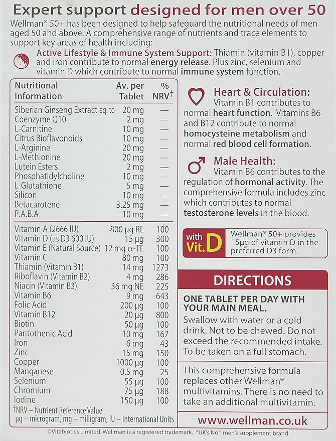 Wellman Vitabiotics 50+ Advanced Vitamin and Mineral Supplement 30 Tablets
