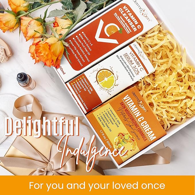 Vitamin C Complete Facial Care Kit - Organic Glowing Skin Anti-Aging, Rejuvenating, Boosting Collagen & Hydrating - Day & Night Brightening Skincare Gift Set