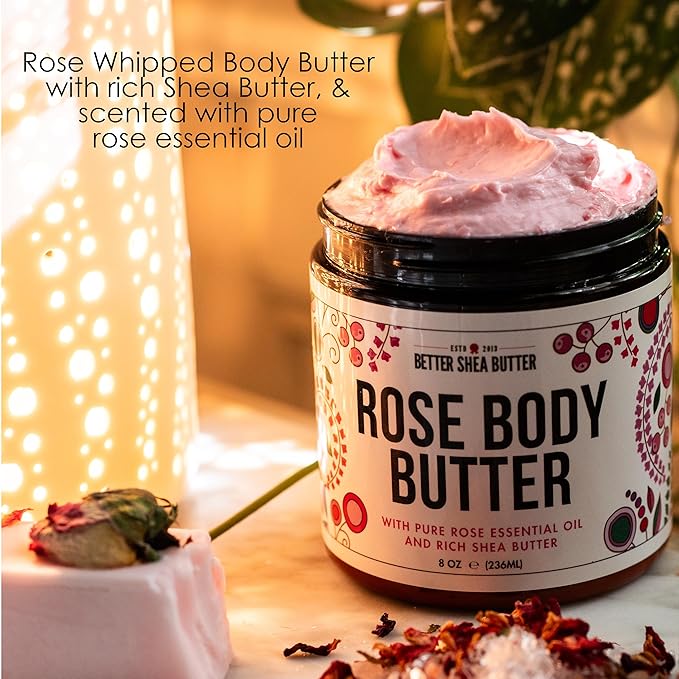 Natural Spa Gift Set for Women, Luxury Bath Set with Rose Bath Salt, Non Toxic Wax Melts and Rose Body Butter – Perfect as New Mom Gifts, Stress Relief Gifts, Gift Box for Women, Self Care Kit