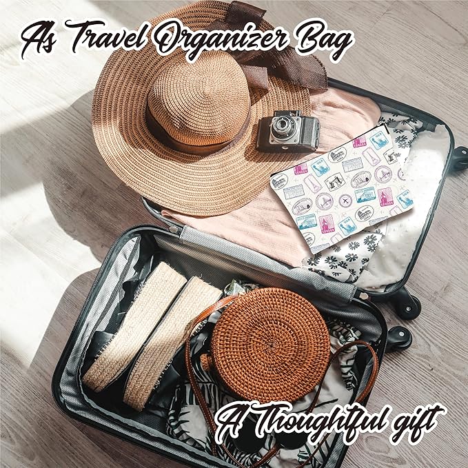 Full Print Makeup Bag - Travel Stamps Theme - Waterproof Cosmetic Bag, Toiletry Bag, Gift For Girls, Besties, Personal Care & Accessories - A22
