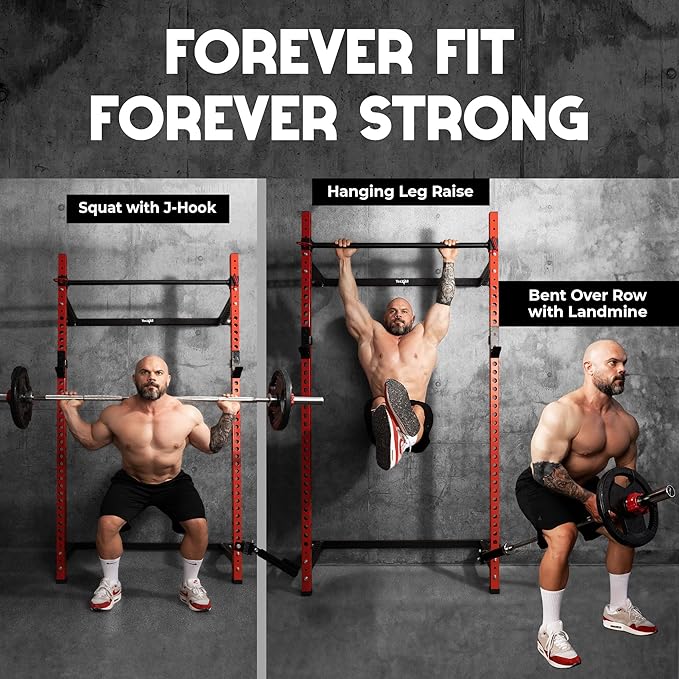 Yes4All Squat Rack for Home Gym, Adjustable Barbell Stand Rack, Multi-Function Weight Lifting, Dip Bar Station, Bench Press Rack Stand, Weight Plate Storage - Capacity Up to 600LBS