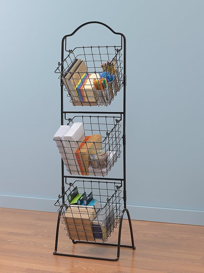 Gourmet Basics by Mikasa 5162874 3-Tier Metal Market Basket, Antique Black
