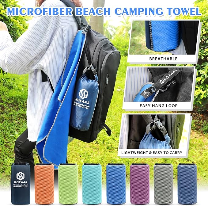 HOEAAS 2 Pack Microfiber Camping Towels