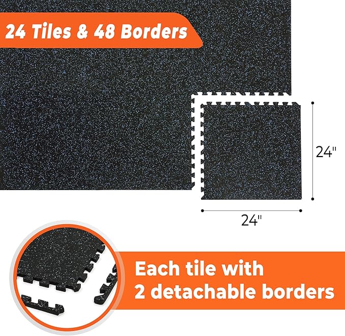 SUPERJARE 0.4 Inch Gym Flooring for Home Gym 24 Tiles 24"" x 24"" Workout (96 sqft),