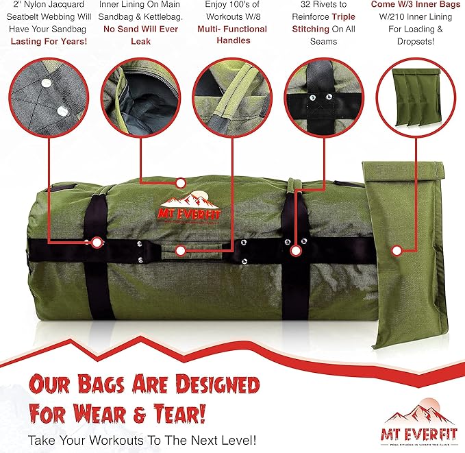 Sandbag Workout Bag & Sandbag Kettlebell Set - 1050 Cordura 8 Thick 3 Inner