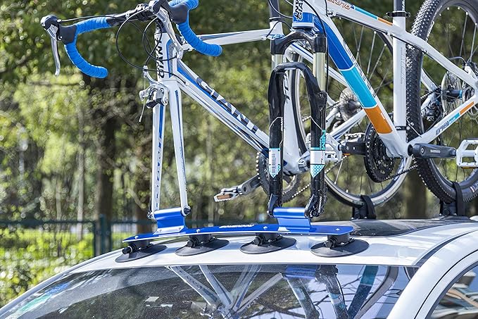 ROCKBROS Suction Cup Roof Bike Rack for Car Roof Sucker Bicycle Carrier Quick Release Aluminium Alloy Roof Rack for 1 2 3 Bikes (Max 2-Bikes Blue)