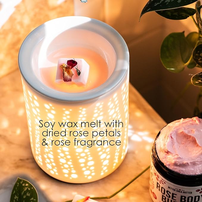 Natural Spa Gift Set for Women, Luxury Bath Set with Rose Bath Salt, Non Toxic Wax Melts and Rose Body Butter – Perfect as New Mom Gifts, Stress Relief Gifts, Gift Box for Women, Self Care Kit
