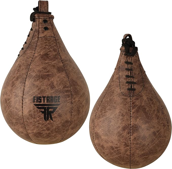 FISTRAGE Speed Bag Boxing Ball Leather MMA Muay Thai Training Punching Dodge Striking Kit with Free Hanging Swivel Workout Speedball Kicking Platform Equipment