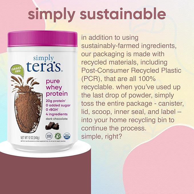teraswhey Simply Pure Whey Protein, Dark Chocolate, 24 oz