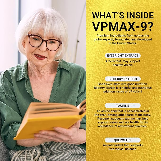 Golden After 50 VpMax-9 - Sight Care and Antioxidant Supplement with Eye Vitamins, Lutein, Lycopene and Bilberry Extract - 6 Bottles