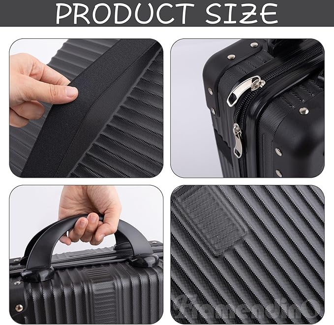 Framendino, Portable Hard Shell Cosmetic Organizer Bag Travel Case Hand Luggage With Elastic Band Black