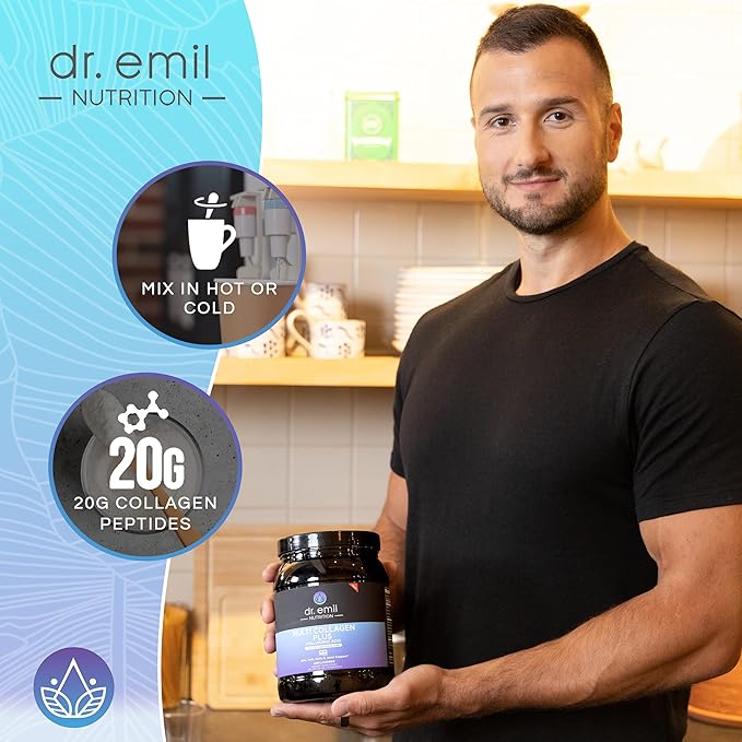 DR. EMIL NUTRITION Multi Collagen Peptides Powder - 20g of Unflavored Hydrolyzed Collagen Protein Powder with Hyaluronic Acid for Hair, Skin, Nails and Joints - 30 Servings