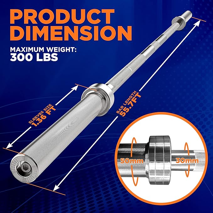 SereneLife Olympic Chrome Barbell Bar - 7- foot