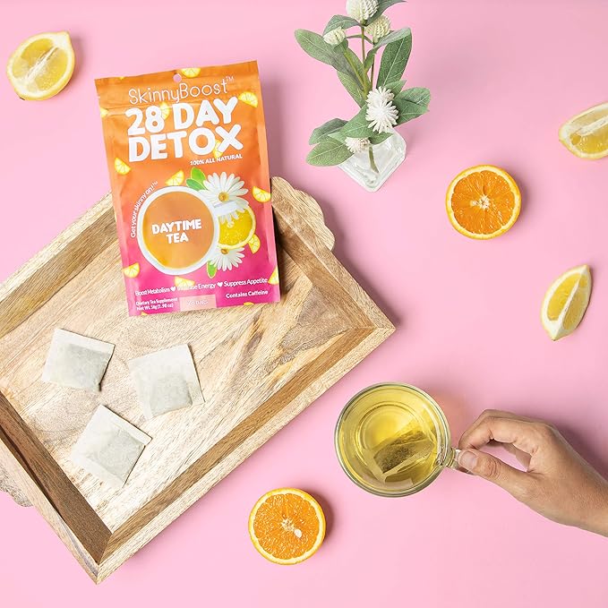 SkinnyBoost 28 Day Detox Daytime Tea -(28 Tea Bags) Supports Metabolism Boost, Detox, All Natural, Non GMO, Vegan, Keto Friendly