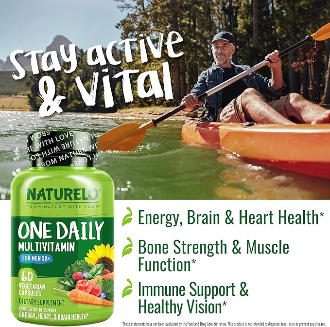 NATURELO Mens Multivitamins for Men 50+ - One Daily Multivitamin for Men with Vitamins, Minerals & Organic Whole Foods Non-GMO, 60 Vegetarian Capsules