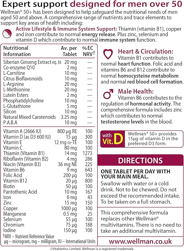 Wellman Vitabiotics 50+ Advanced Vitamin and Mineral Supplement 30 Tablets