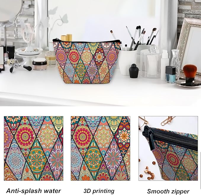 Vintage Wood Panel Love Starfish Makeup Bag for Purse, Waterproof Funny Cosmetic Bag for Women, Zipper Travel Pouch Gift 9.5×5.9 Inch