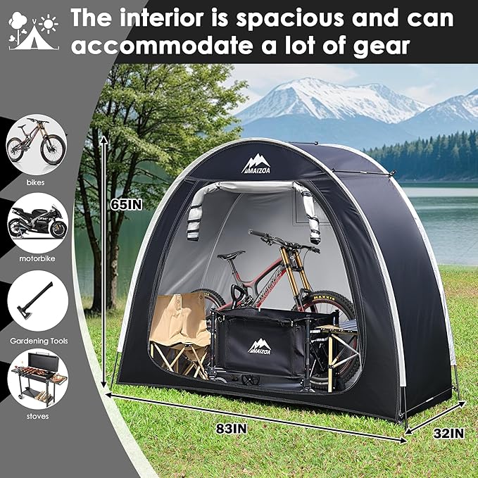 Outdoor Bike Covers Storage Shed Tent,Outdoor Portable Bicycle Storage Sheds,210D Oxford Thick Waterproof Fabric,Bike Covers Shelter for Motorcycle,Garden Tools,Toys,Lawn Mower(L-Black)…