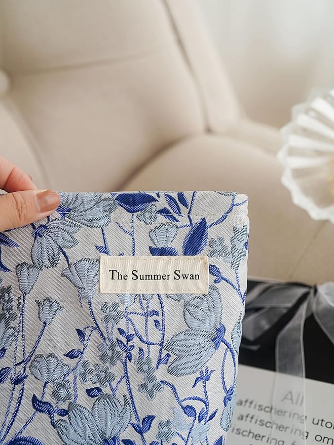 FlowerVineBlue Summer Swan | Large Aesthetic Floral Makeup Clutch | Period Kit | Hygiene & Skincare Bag
